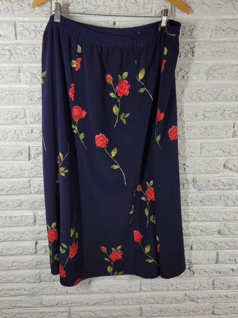 Maggie Barnes Skirt 16W Womens Blue Red Floral Midi Pencil Pull On FLO233E